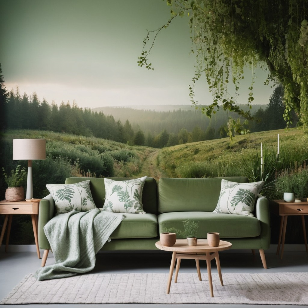 Green colour in interior - wallpapers,Wall Murals and home textiles