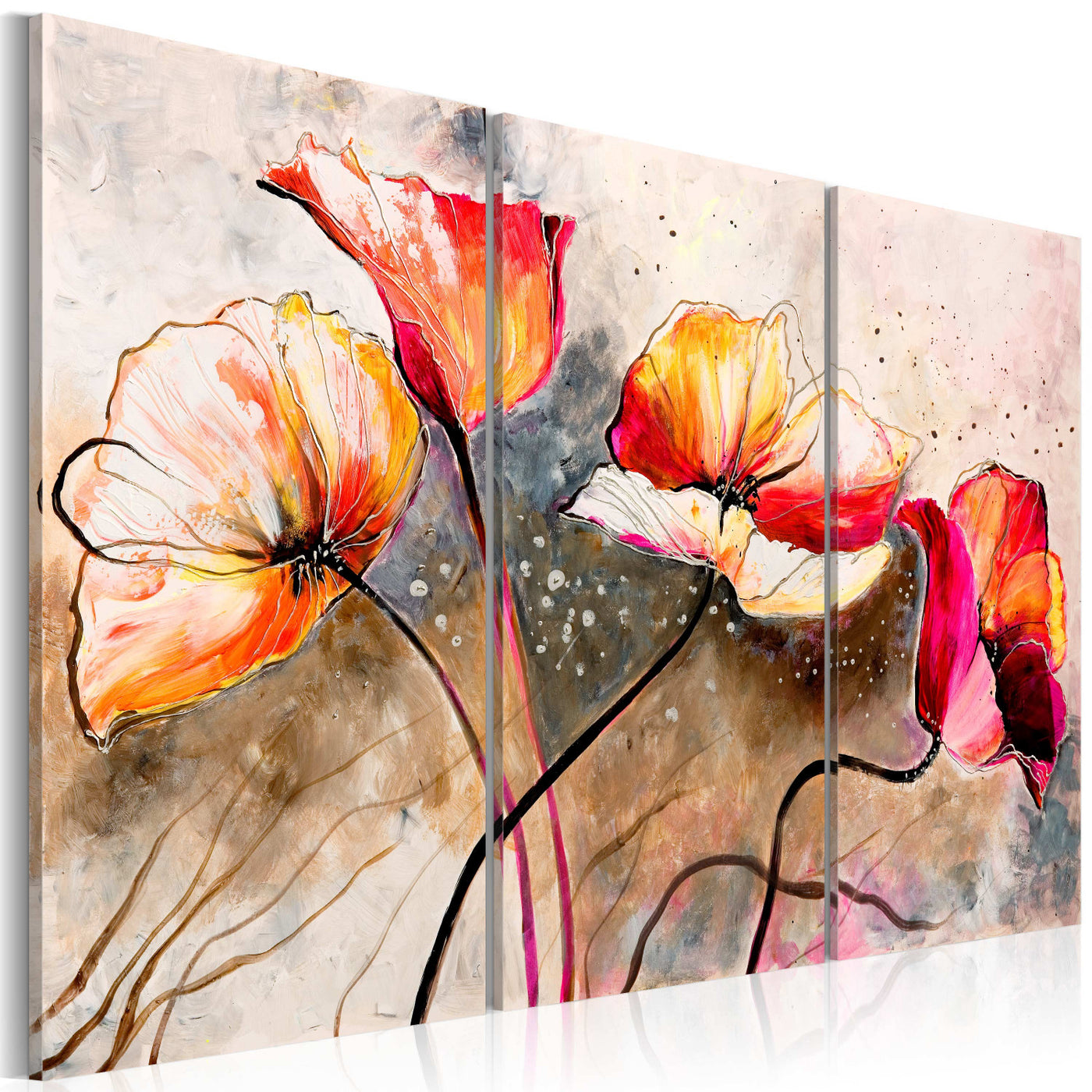 Three -piece painting with flowers