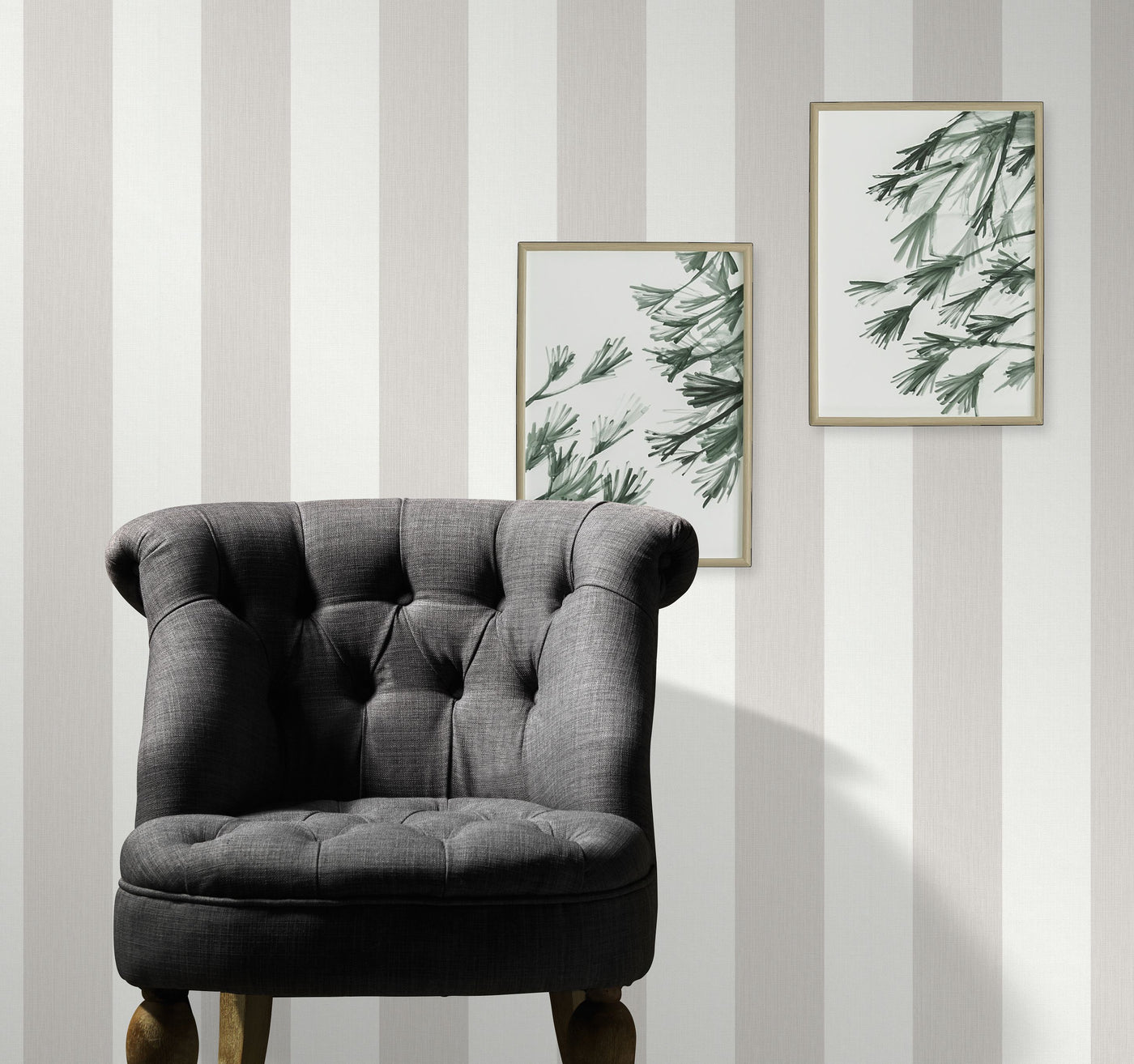 Striped wallpapers in light shades of room interior