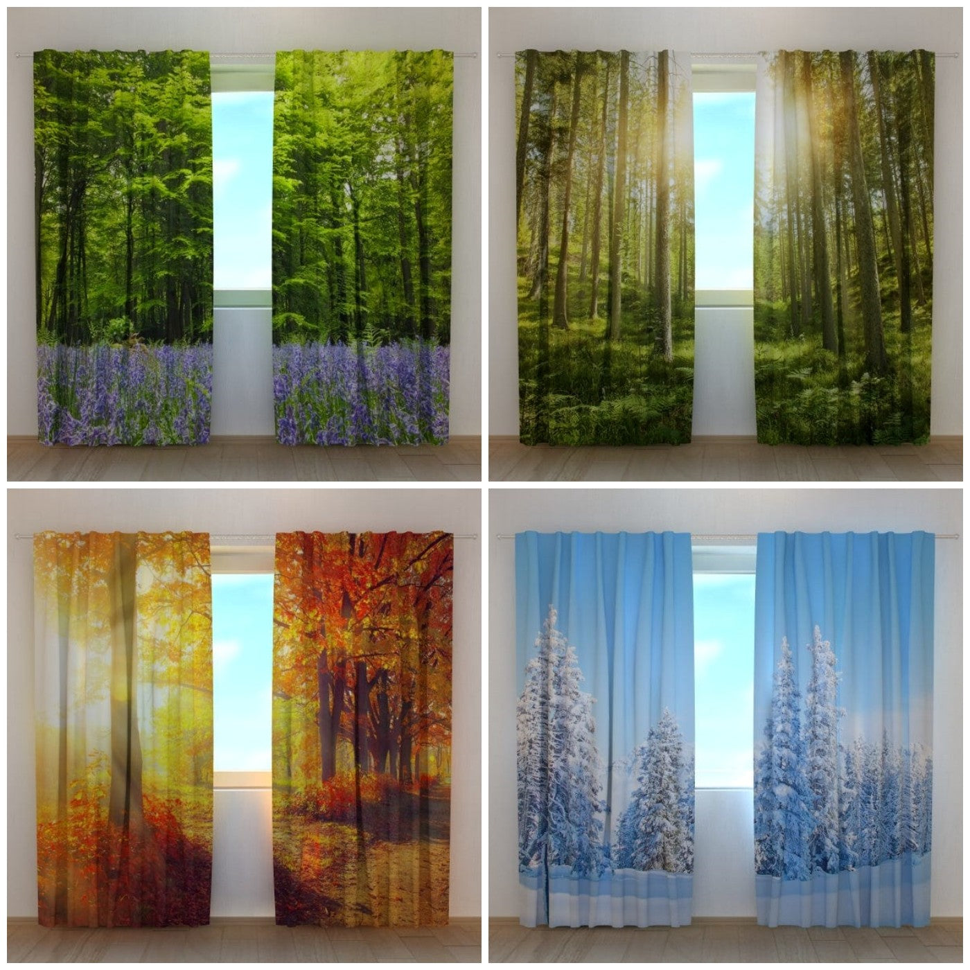 Printed curtains - spring forest, summer forest, autumn forest, winter forest
