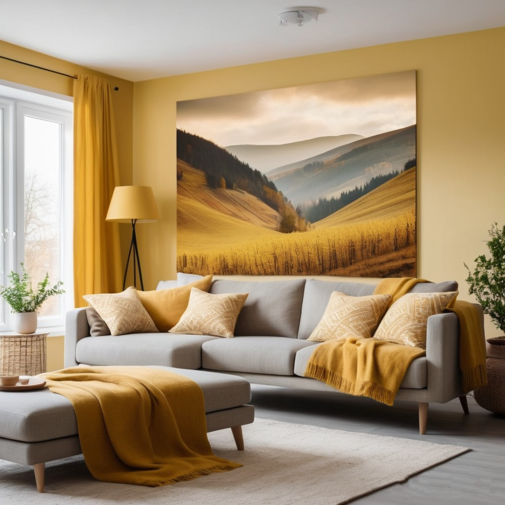 Yellow colour in interior - wallpapers, Wall Murals, paintings, curtains and home textiles