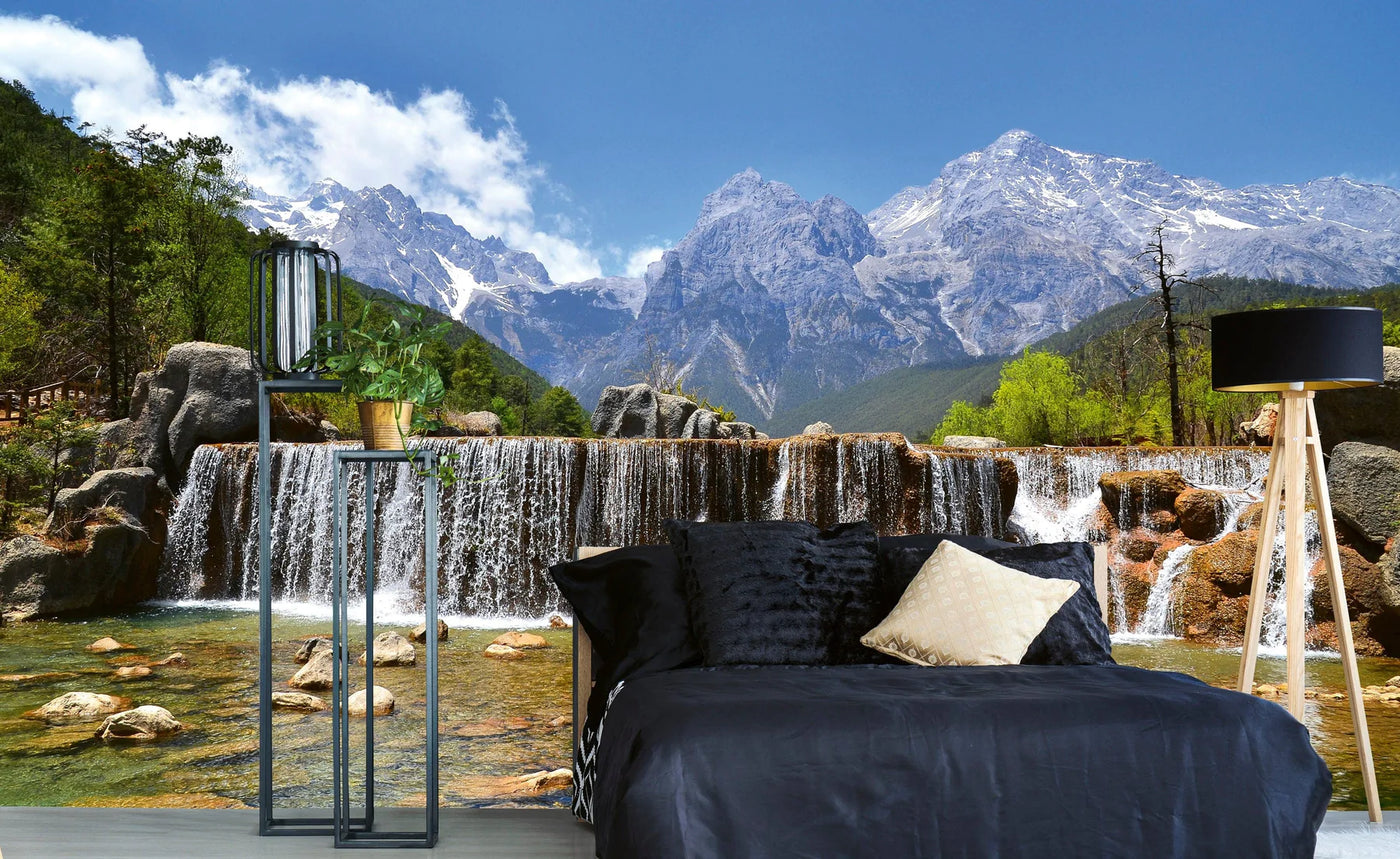 Wall Murals for living room with mountains and waterfall