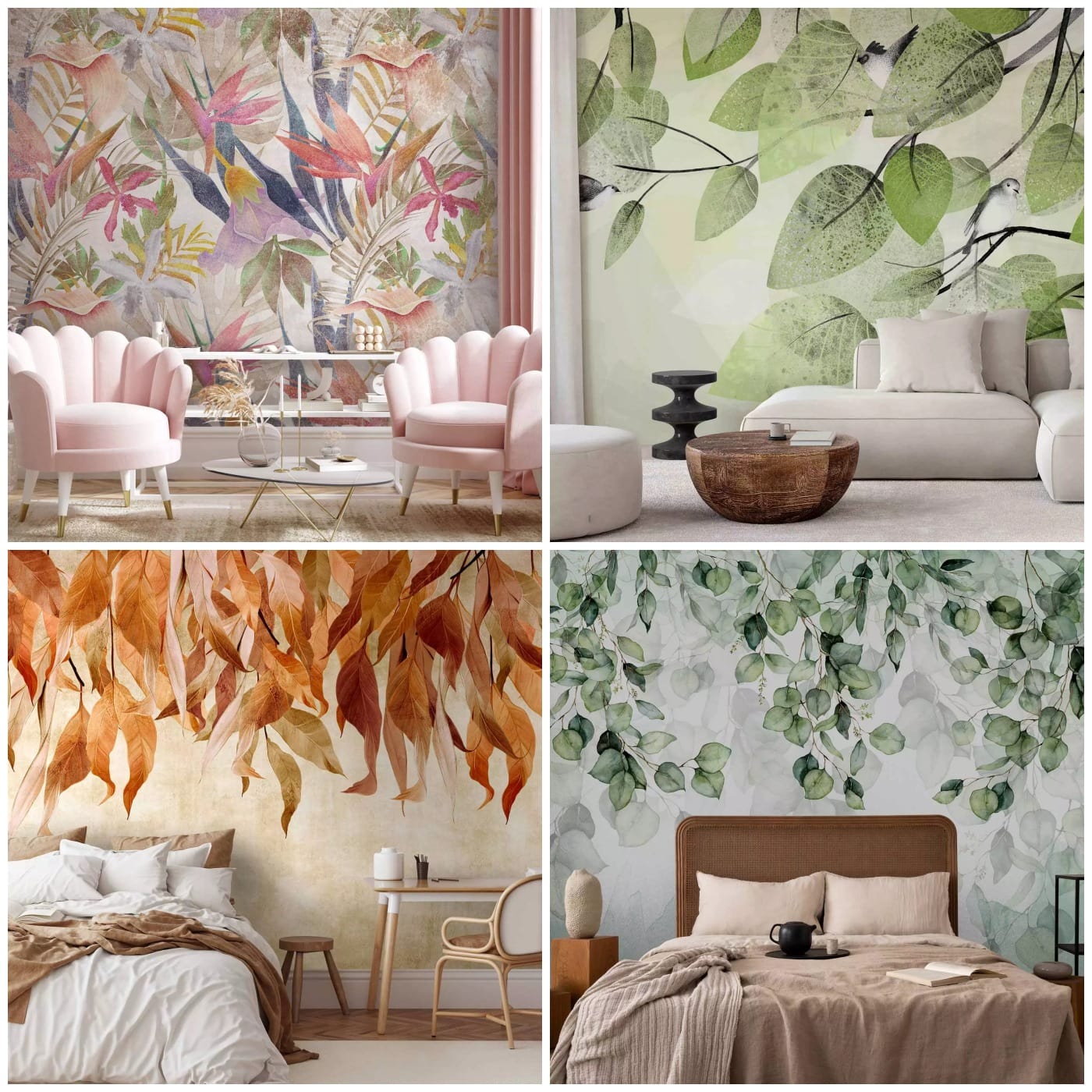 Wall Murals with leaves - tropical, fern, abstract, with flowers