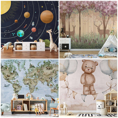 Children's photo wallpapers: world maps, animals and the solar system