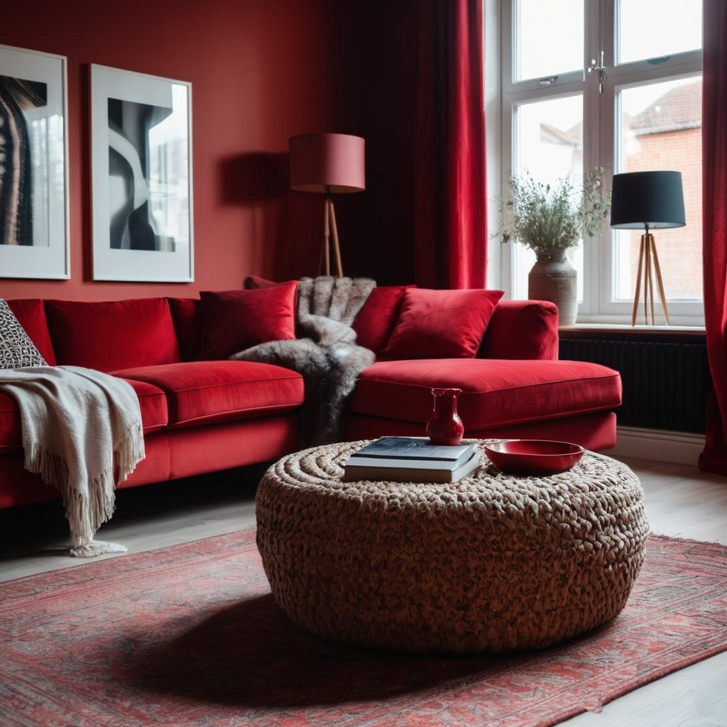 Red in the interior - wallpapers, paintings and interior decor in black