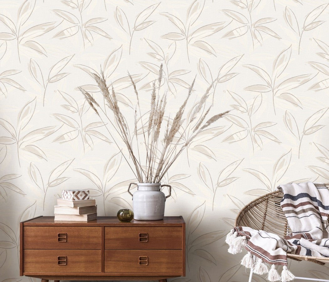 Wallpapers with leaves in light colours for interior