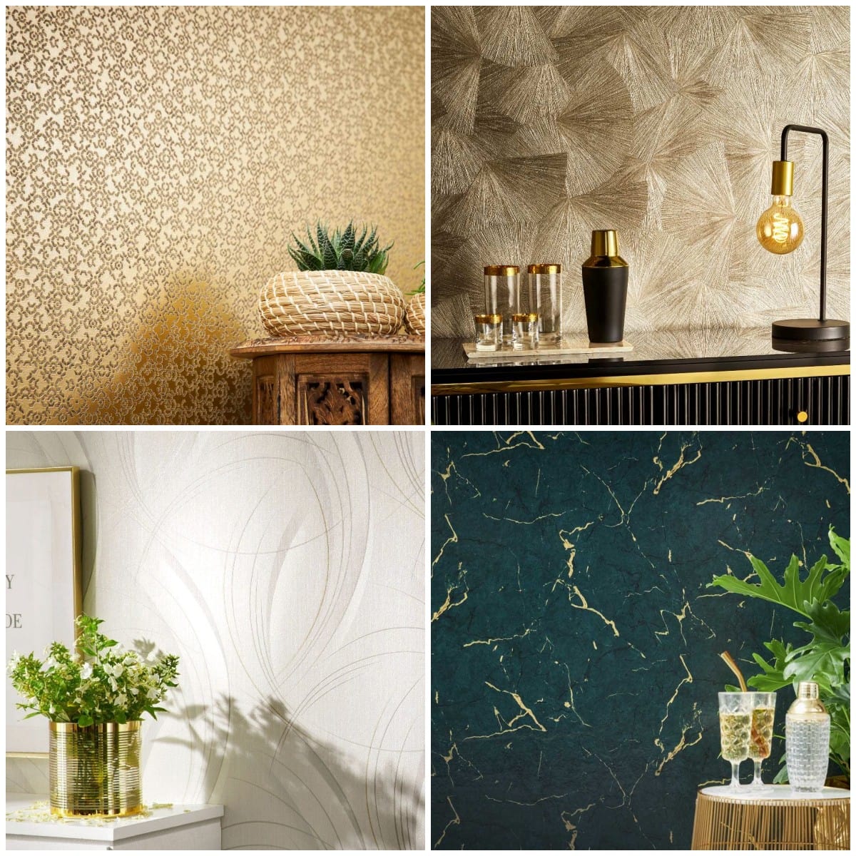 Interior with glossy wallpaper - ideas and online catalogue
