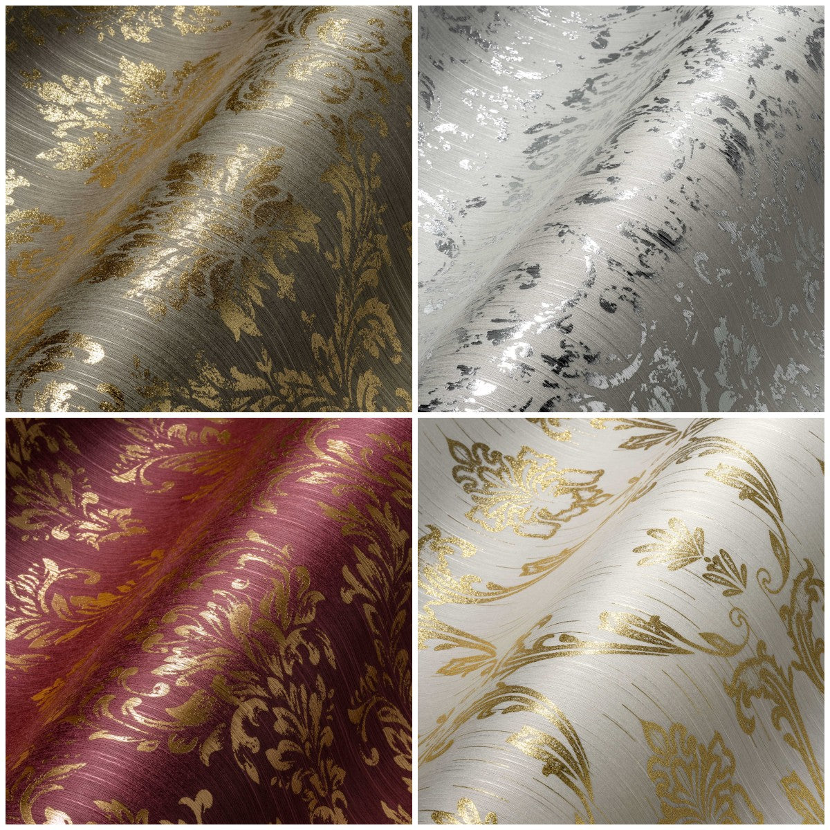 Baroque textile wallpapers with gold and silver pattern