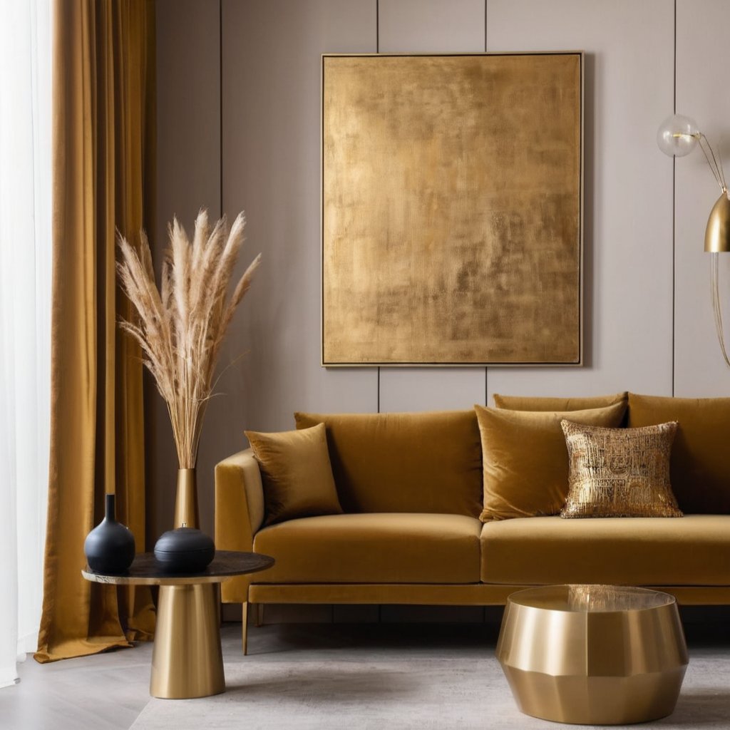 Gold in interiors: paintings, curtains and home textiles 