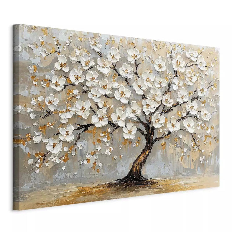 Canva with flowers - Golden Buds - beautiful tree with white flowers, 161998