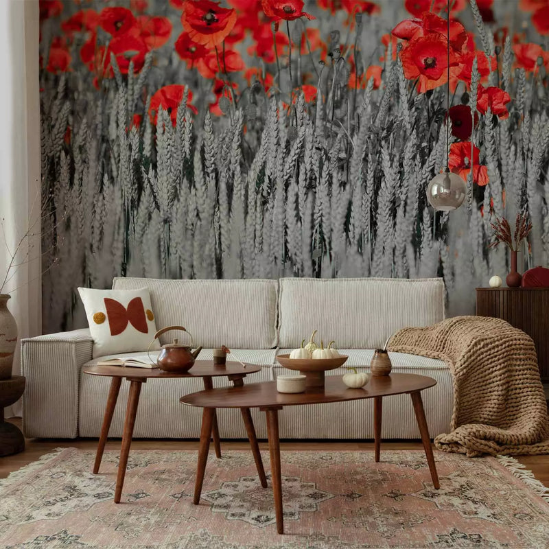 Wall Murals - Poppies on black and white background, 60400