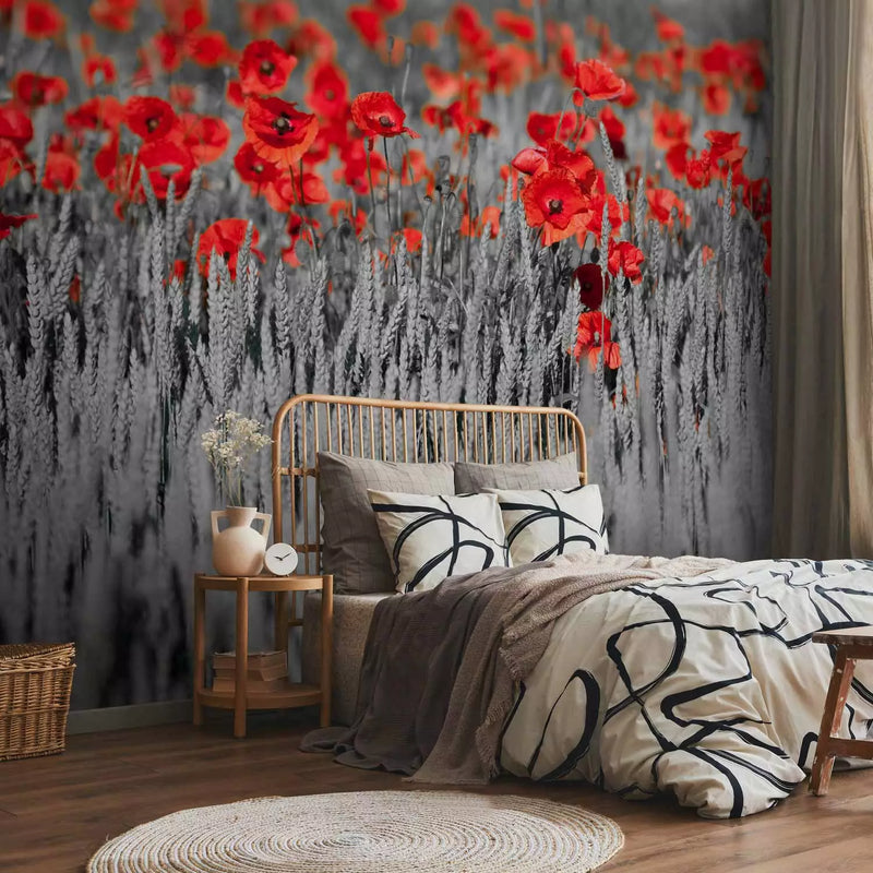 Wall Murals - Poppies on black and white background, 60400