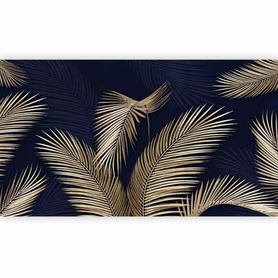 Large-format photo wallpapers - Golden palm leaves on a dark blue background, 146417