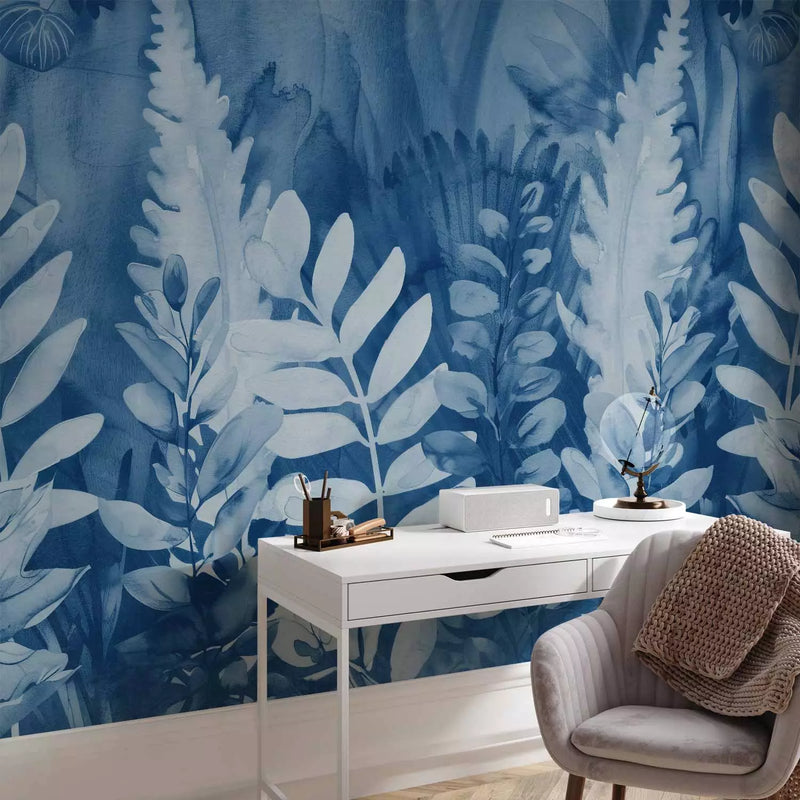 Wall Murals - Blue composition with fern leaves, 161120