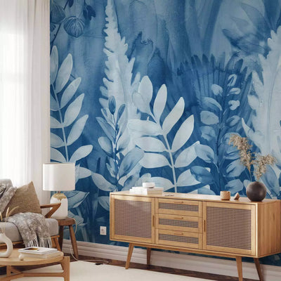 Wall Murals - Blue composition with fern leaves, 161120