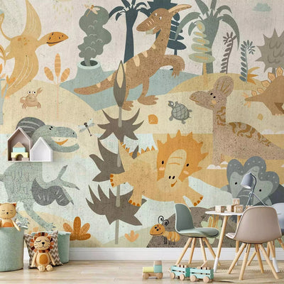 Cheap Wall Murals for children's room - Fun dinosaurs in pastel colors, 350x256 cm G-ART