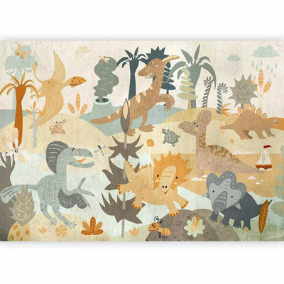 Cheap Wall Murals for children's room - fun dinosaurs in pastel colors, 350x256 cm G -art