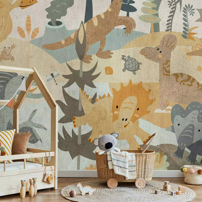 Cheap Wall Murals for children's room - Fun dinosaurs in pastel colors, 350x256 cm G-ART