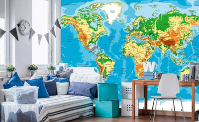 Cheap Wall Murals for children's room with world map - 375x250 cm, blue D-ART