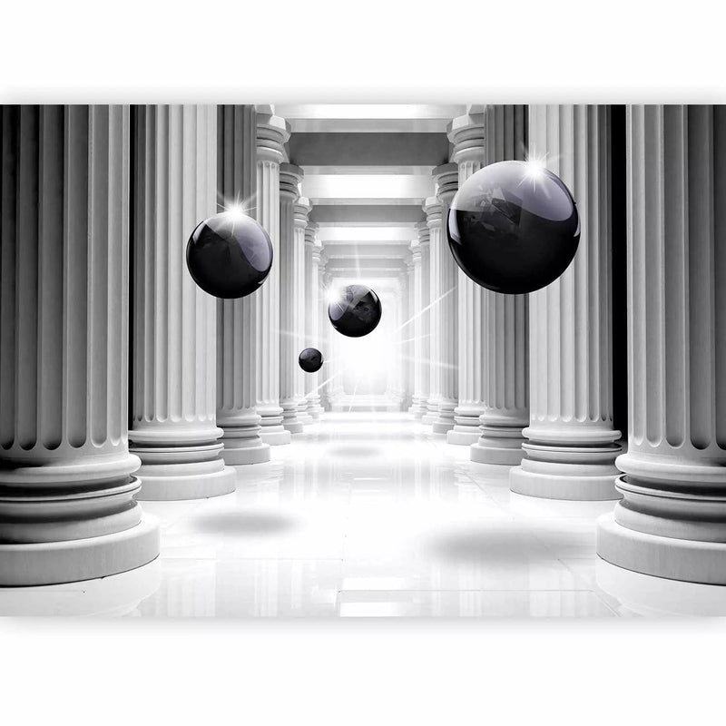 3D dotowallpaper - white corridor with columns and black spheres - 66186G-ART