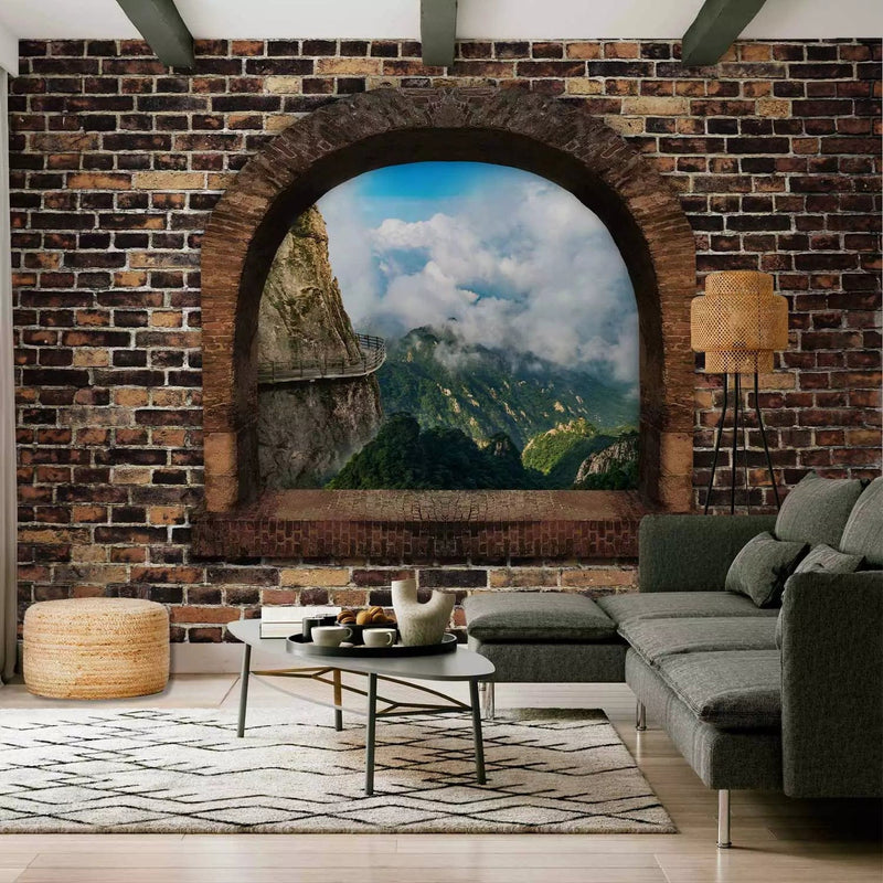 Wall Murals with mountain view through the stone window - choose room G-ART