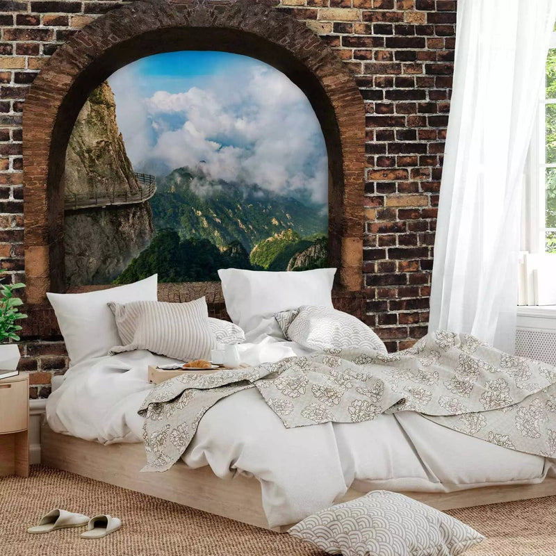 Wall Murals with mountain view through the stone window - choose room G-ART