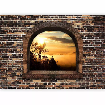 3D Wall Murals with perspective - Stone window: morning fog, brownG-ART