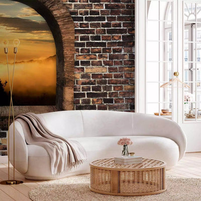 3D Wall Murals with perspective - Stone window: morning fog, brownG-ART