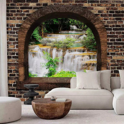 3D Wall Murals with perspective - Stone window: waterfall - 97953G-ART