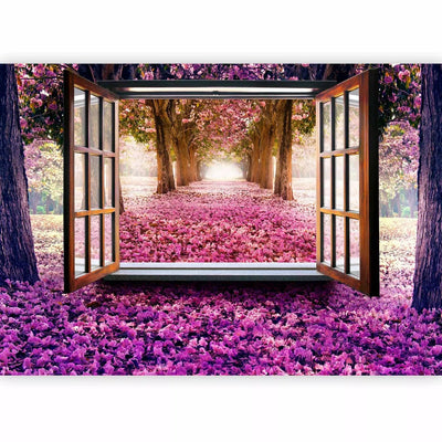 3D Wall Murals - Window view of a purple landscape of trees and flowers, 97319 G-ART