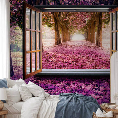 3D Wall Murals - Window view of a purple landscape of trees and flowers, 97319 G-ART