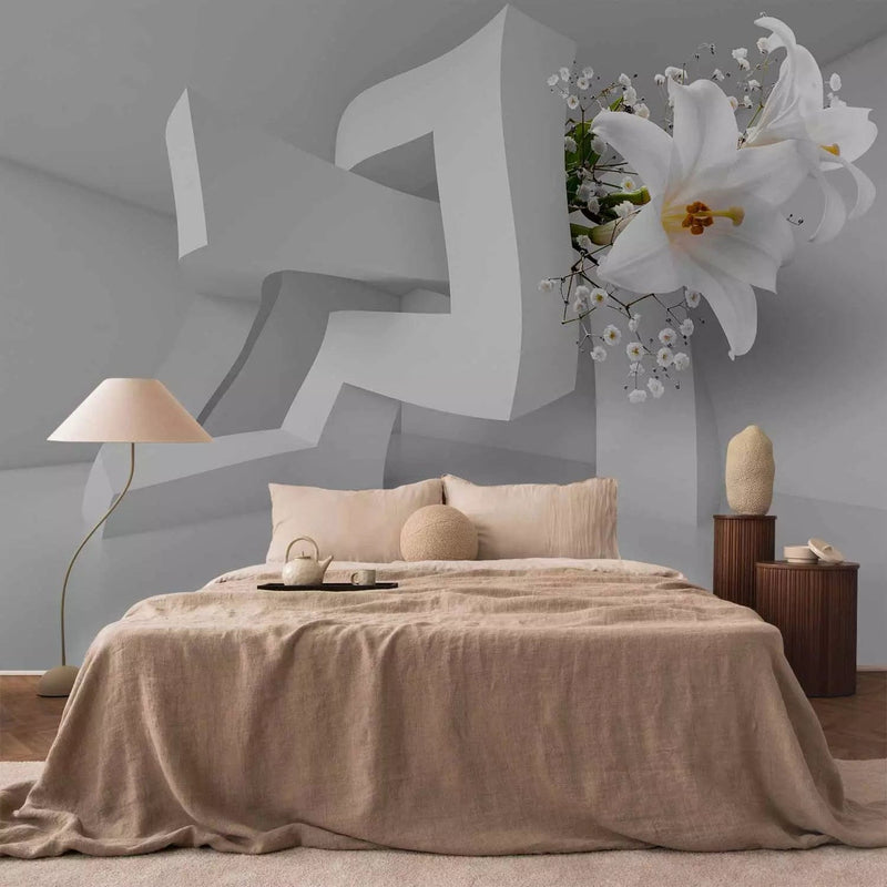 Wall Murals - Geometric illusion - Lily flowers in white space, 97380G-ART