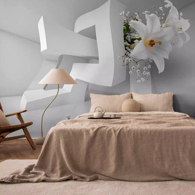 Wall Murals - Geometric illusion - Lily flowers in white space, 97380G-ART