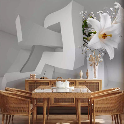 Wall Murals - Geometric illusion - Lily flowers in white space, 97380G-ART