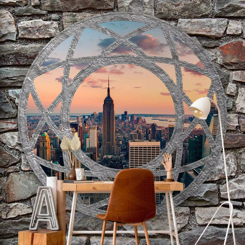 3D Wall Murals - Architecture in New York - window view of the G-ART masonry wall