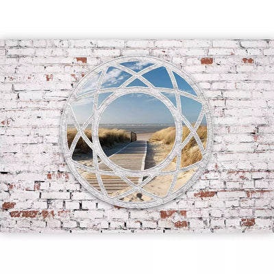 Wall Murals - view from the window between white bricks on a sandy beach G-ART