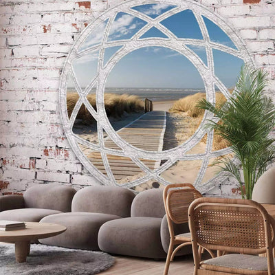 Wall Murals - view from the window between white bricks on a sandy beach G-ART