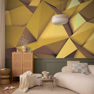 3D Wall Murals - Abstract Geometric 3D Illusion - Composition Gold G -Art