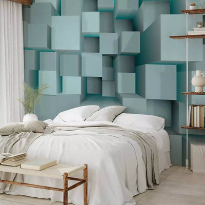 3D Wall Murals, blue geometric shapes with illusion effect, 97063G-ART