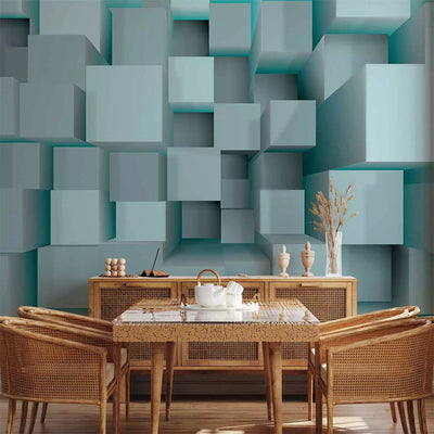 3D Wall Murals, blue geometric shapes with illusion effect, 97063G-ART