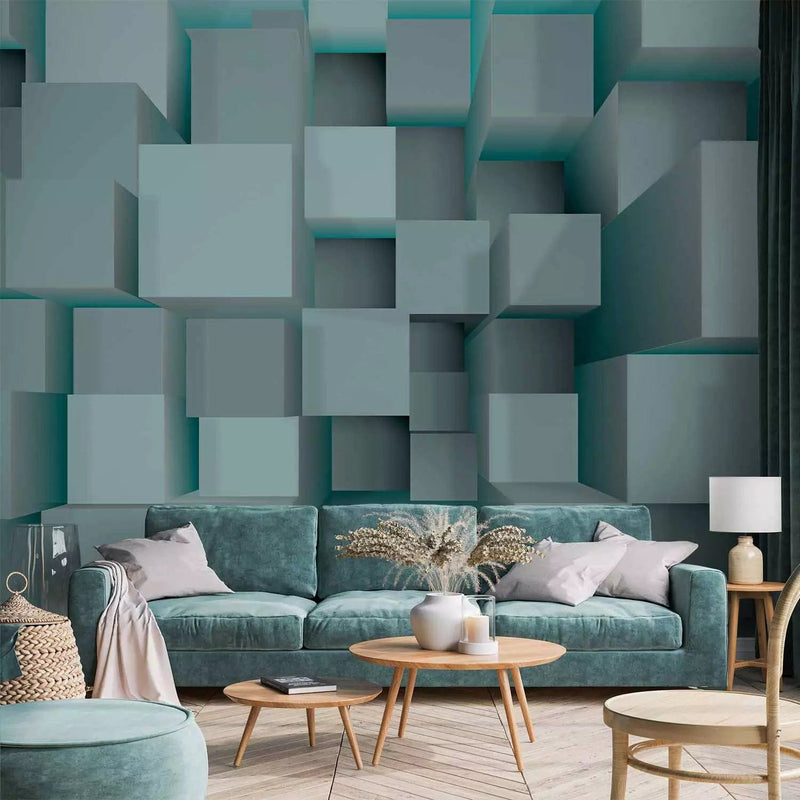 3D Wall Murals, blue geometric shapes with illusion effect, 97063G-ART