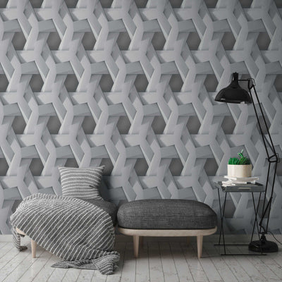 3D dark gray wallpaper with graphic pattern and concrete look, 387212 AS Creation