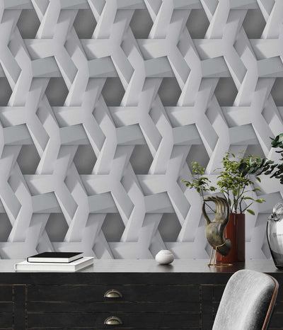 3D dark gray wallpaper with graphic pattern and concrete look, 387212 AS Creation