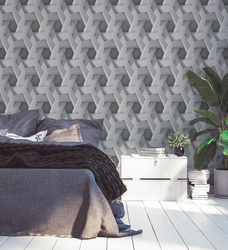 3D dark gray wallpaper with graphic pattern and concrete look, 387212 AS Creation