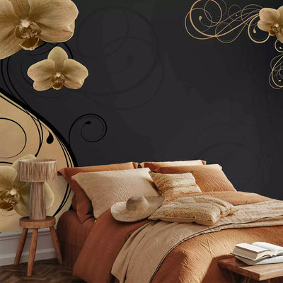 Wall Murals -Golden orchids on a black background, 97309