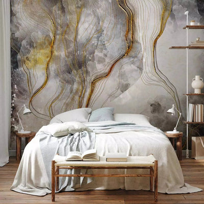 350x256 cm, Wall Murals with abstraction in gray/gold, 142074