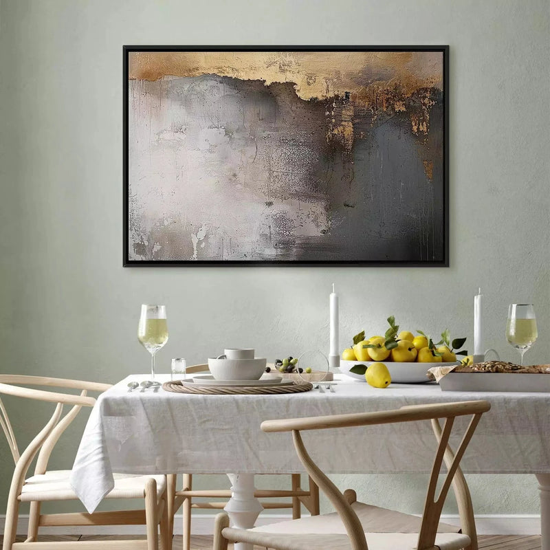 Painting in a black wooden frame - Metallic wall - gold accents on a gray background, 161997