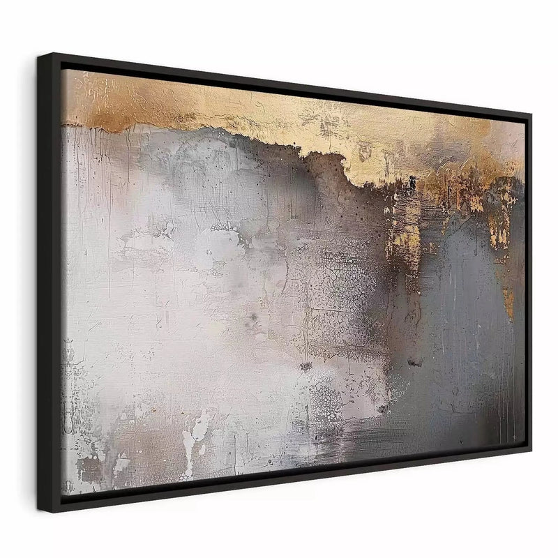 Painting in a black wooden frame - Metallic wall - gold accents on a gray background, 161997