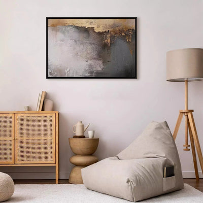 Painting in a black wooden frame - Metallic wall - gold accents on a gray background, 161997