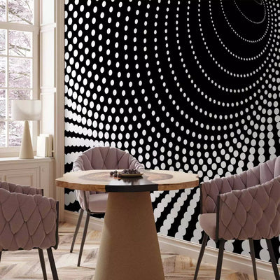 3D Wall Murals with a black and white spiral pattern in the bedroom interior G-ART